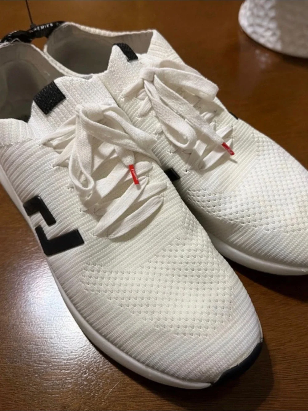 Knit Lace-Up Sneakers in Cream with Black Logo Accent